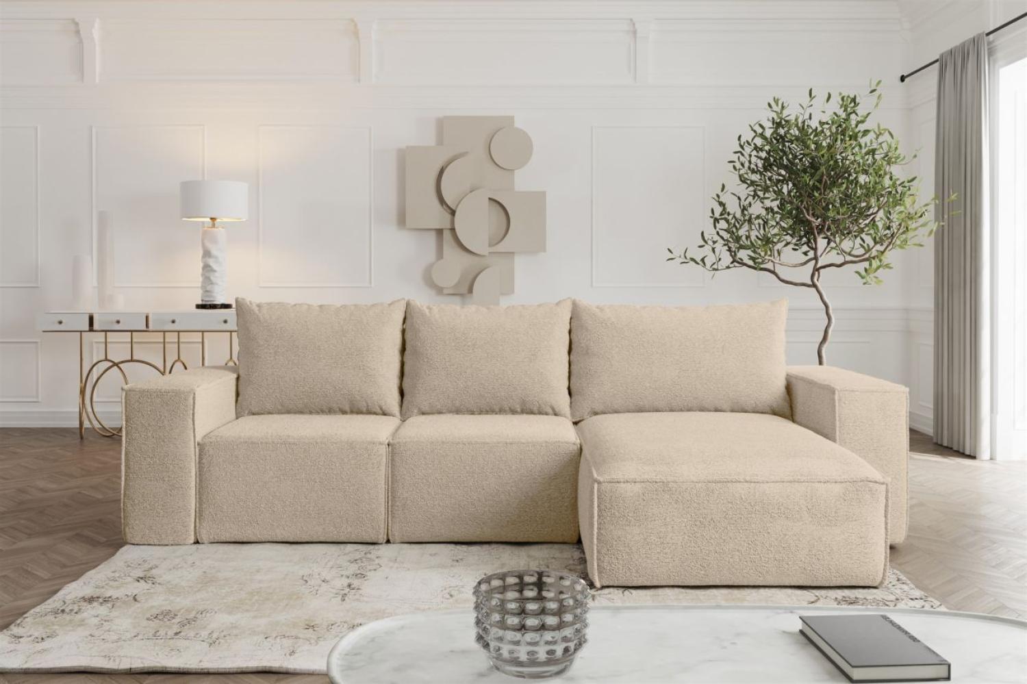 Ecksofa Sofa mit Schlaffunktion ESTELLE in Stoff Abriamo Beige Ottomane Rechts Bild 1