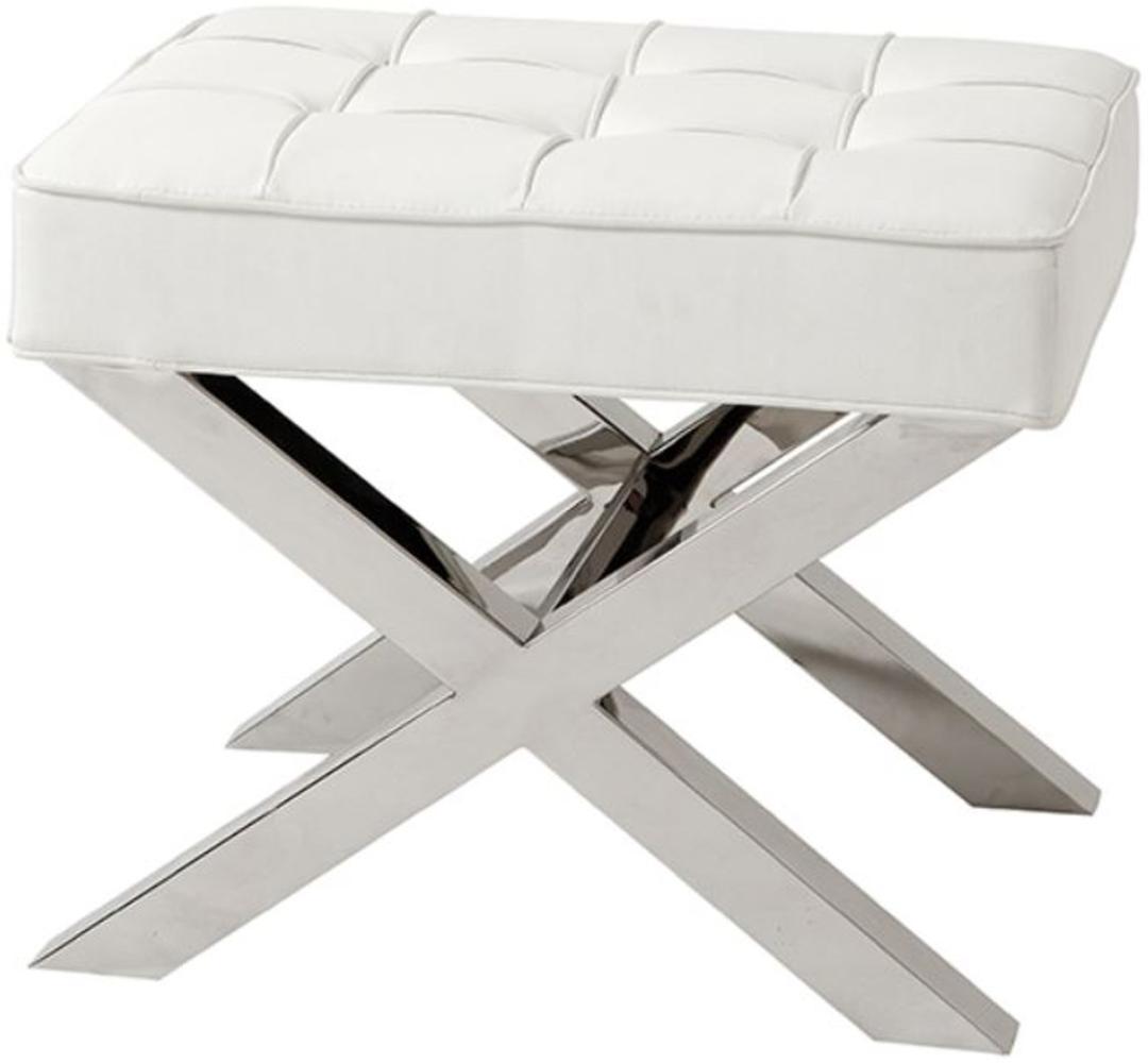 Casa Padrino Luxus Hocker in silber mit weißer Lederoptik 60 x 46 x H. 51,5 cm - Designermöbel Bild 1