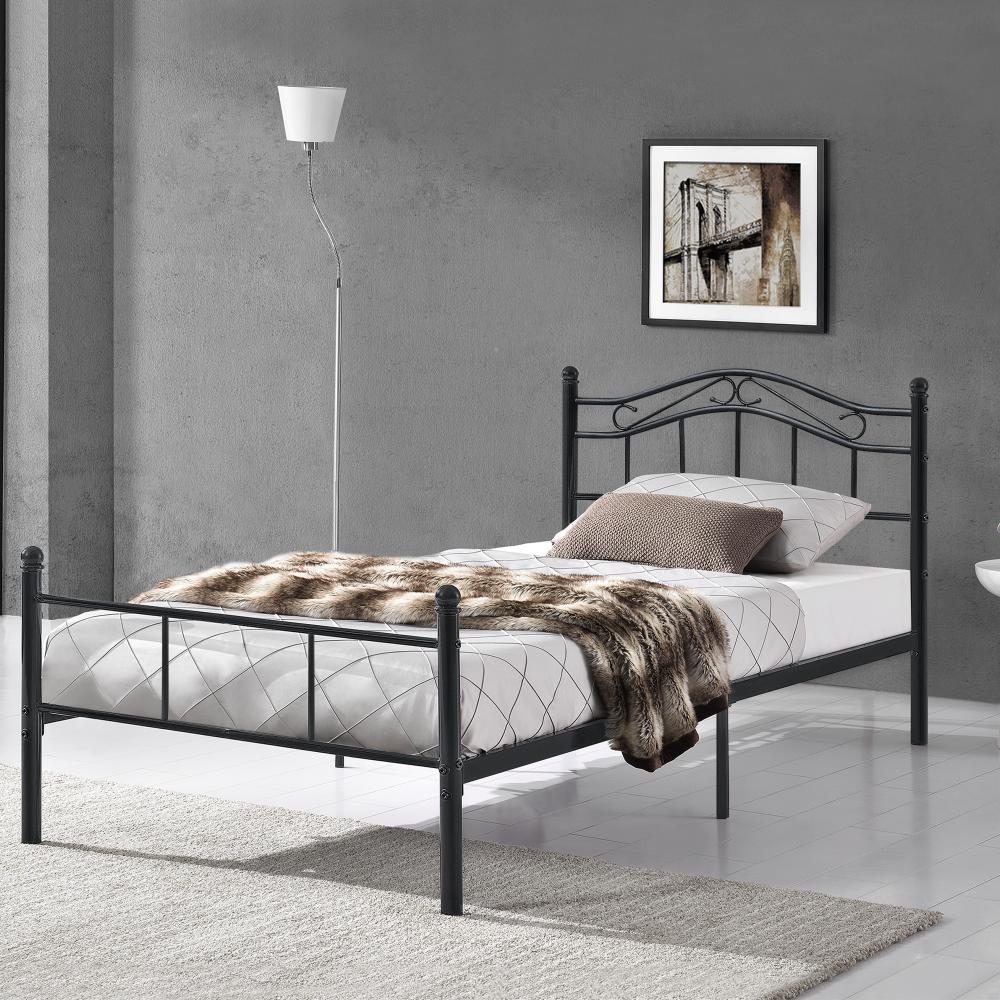 en.casa 'Florenz' Metallbett, Einzelbett 90x200, Schwarz, mit Lattenrost Bild 1