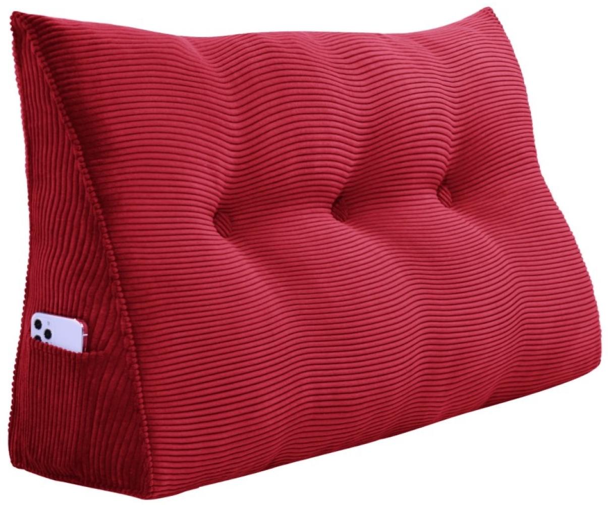 VERCART Großes Keilkissen, Langes Lesekissen, Bettruhe Rückenkissen, Dreieckiges Liegekissen, Dekoratives Kopfteilkissen für Tagesbett oder Tiefes Sofa, Cord Rot, 100cm Bild 1