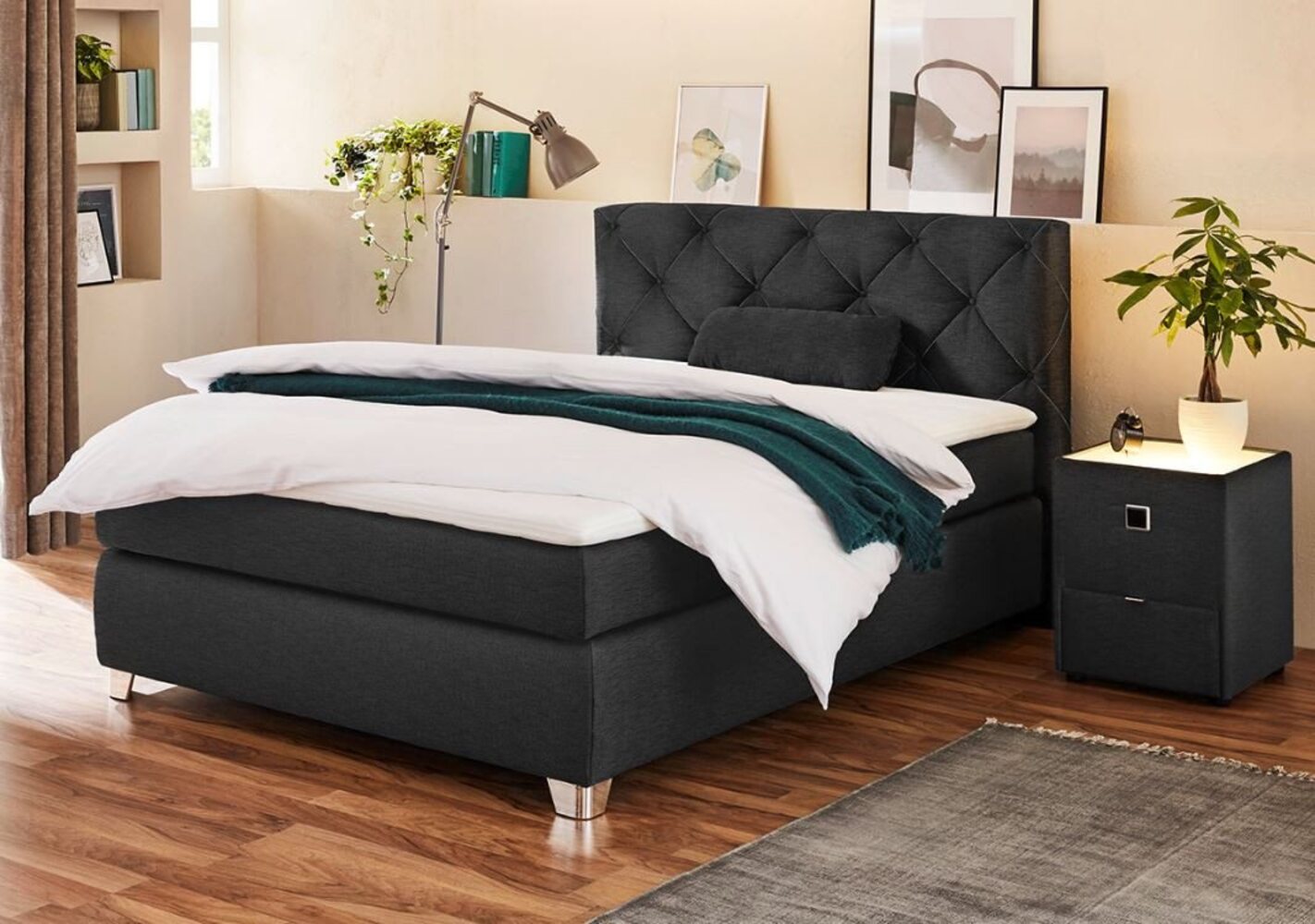 Jockenhöfer Gruppe Boxspringbett Finja, mit Topper und Zierkissen, erhältlich in 90,120,140 & 180cm Breite Bild 1