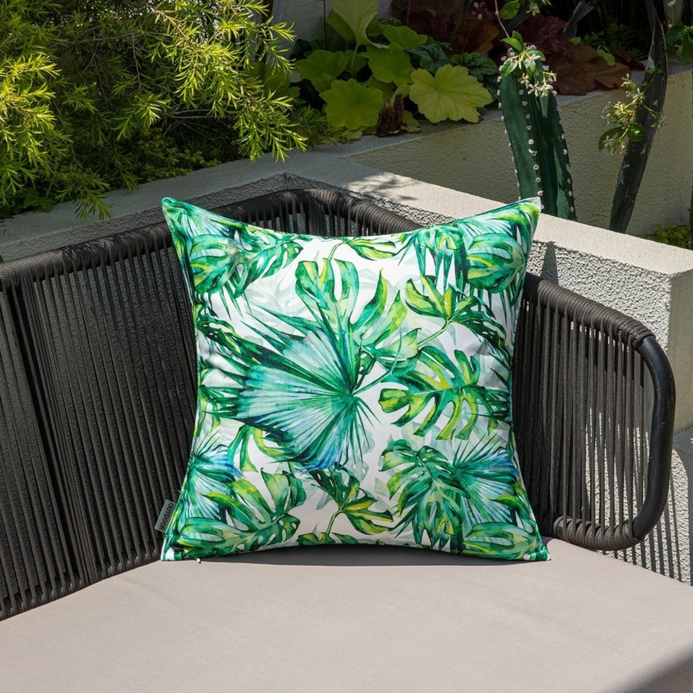 Qelus Kissenbezüge Outdoor Wasserdicht Kopfkissenbezug Blatt Gedruckt Kissenbezug 45x45, (2 Stück), Kissen für Garten Sofa Couch Wohnzimmer Schlafzimmer Bild 1