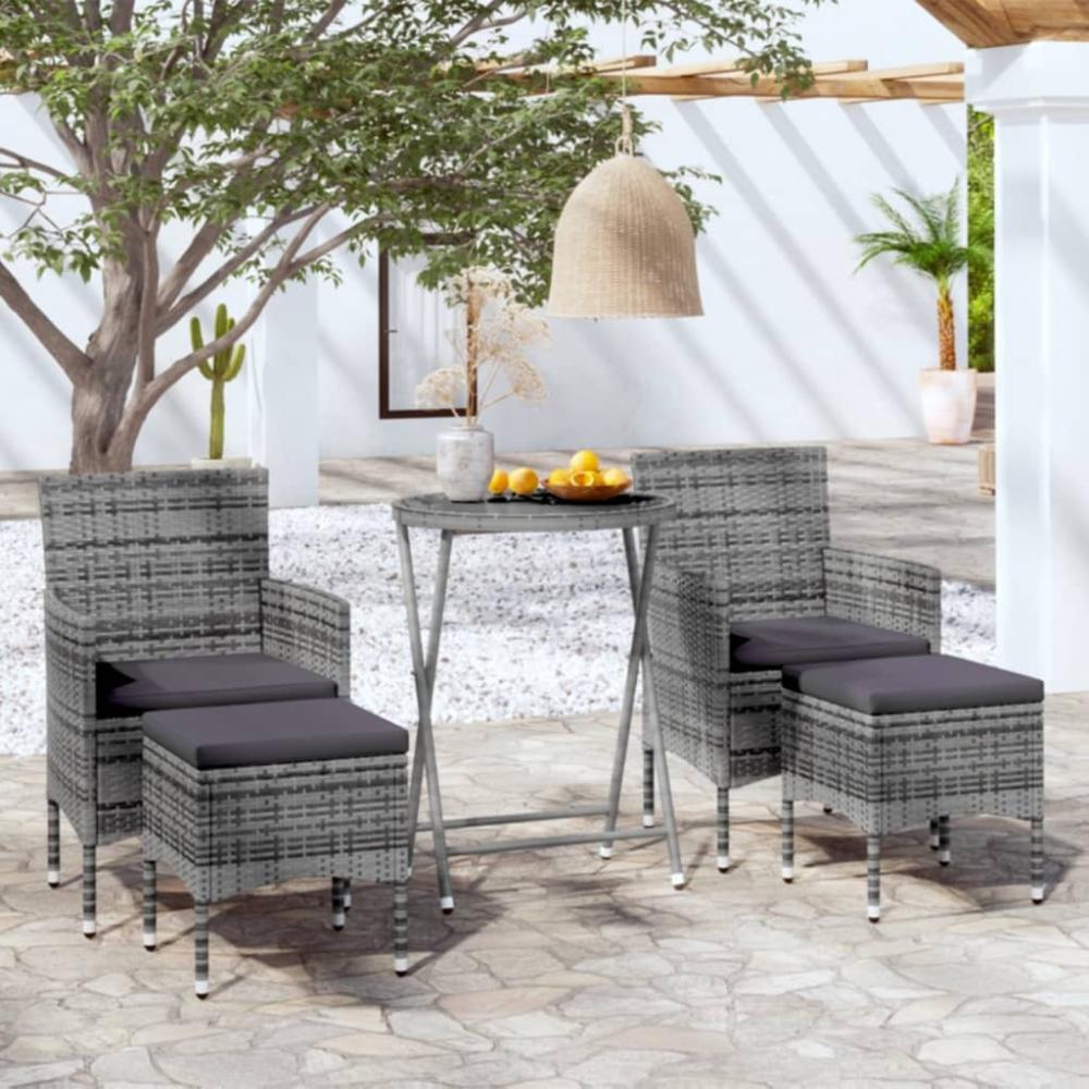 vidaXL 5-tlg. Garten-Bistro-Set Poly Rattan und Hartglas Grau 3058389 Bild 1