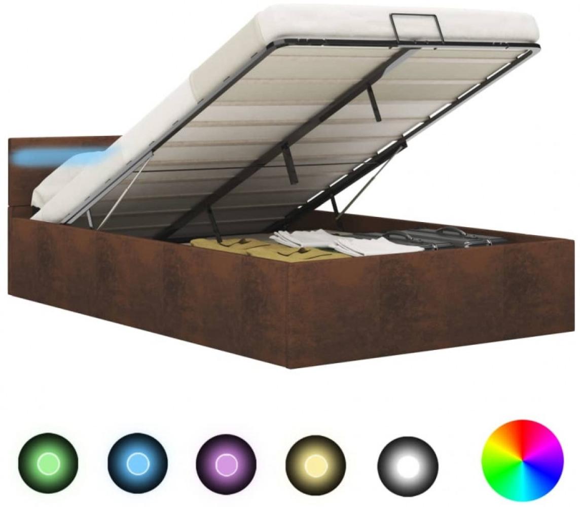 Stauraumbett Hydraulisch mit LED Braun Stoff 120x200 cm Bild 1