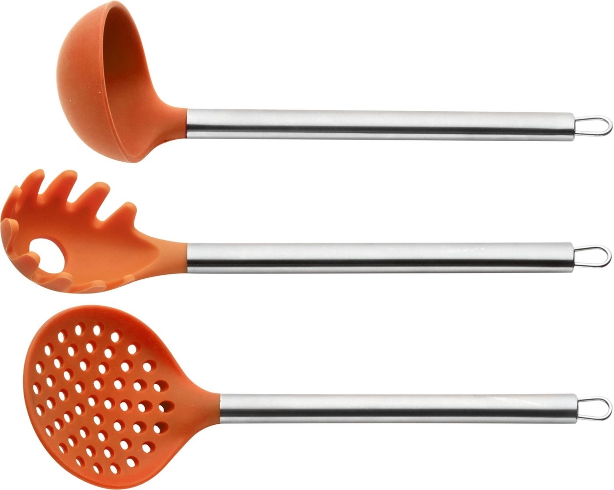 PINTINOX Kochbesteck-Set Silicone Orange (Set, 3-tlg), (Schöpfkelle, Spaghettilöffel, Schaumkelle), Edelstahl/Silikon Bild 1