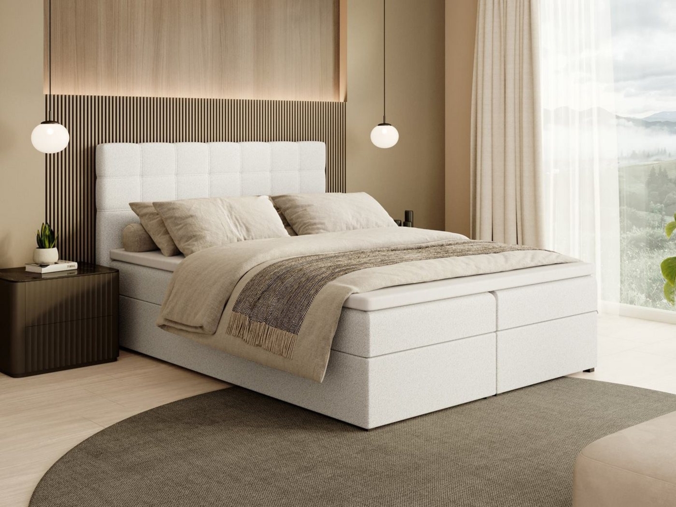 Beautysofa Boxspringbett Kontinentales mit Bettkasten TOPIQ BOUCLÉ (mit FEDERKERNMATRATZE und TOPPER-MATRATZE), 140, 160, 180 cm, mit 2x Bettkästen, Federkernmatratze Bild 1