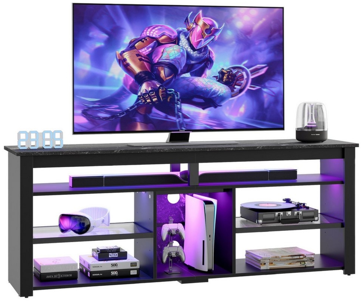 Bestier Lowboard TV-Schrank, Sideboard, Gaming TV Board mit LED-Beleuchtung (Breite 140 cm Fernsehtisch, 1 St, TV-Ständer für 55/60/65 Zoll Fernseher), Medien-TV Cabinet mit verstellbarem Regal, Weißer Marmor/Schwarze Bild 1