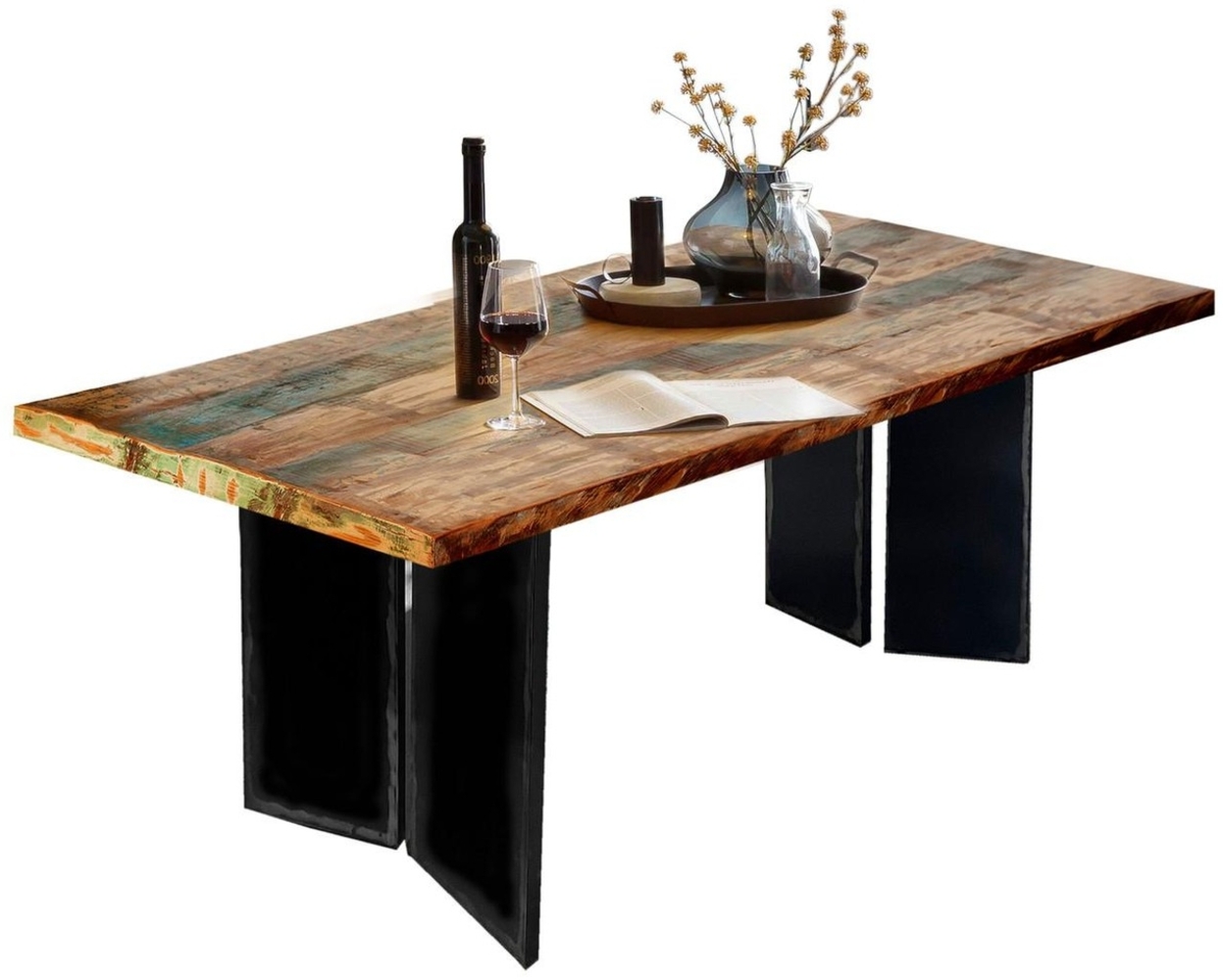 Esstisch TOPS & TABLES 100 x 220 x 76 cm recyceltes Altholz Metall Natur Schwarz Bild 1