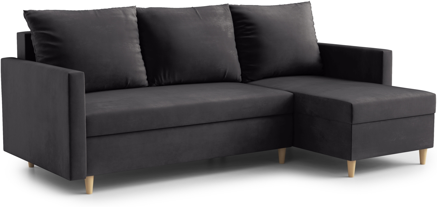 AX LIVING Walston 3-Sitzer Couch mit Schlaffunktion – Ecksofa Samt 224cm Graphit Bild 1