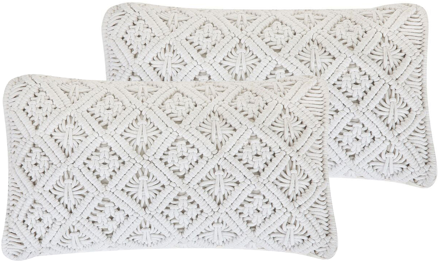 Kissen 2er Set ALATEPE Bouclé 30 x 50 cm Makramee Weiß Bild 1