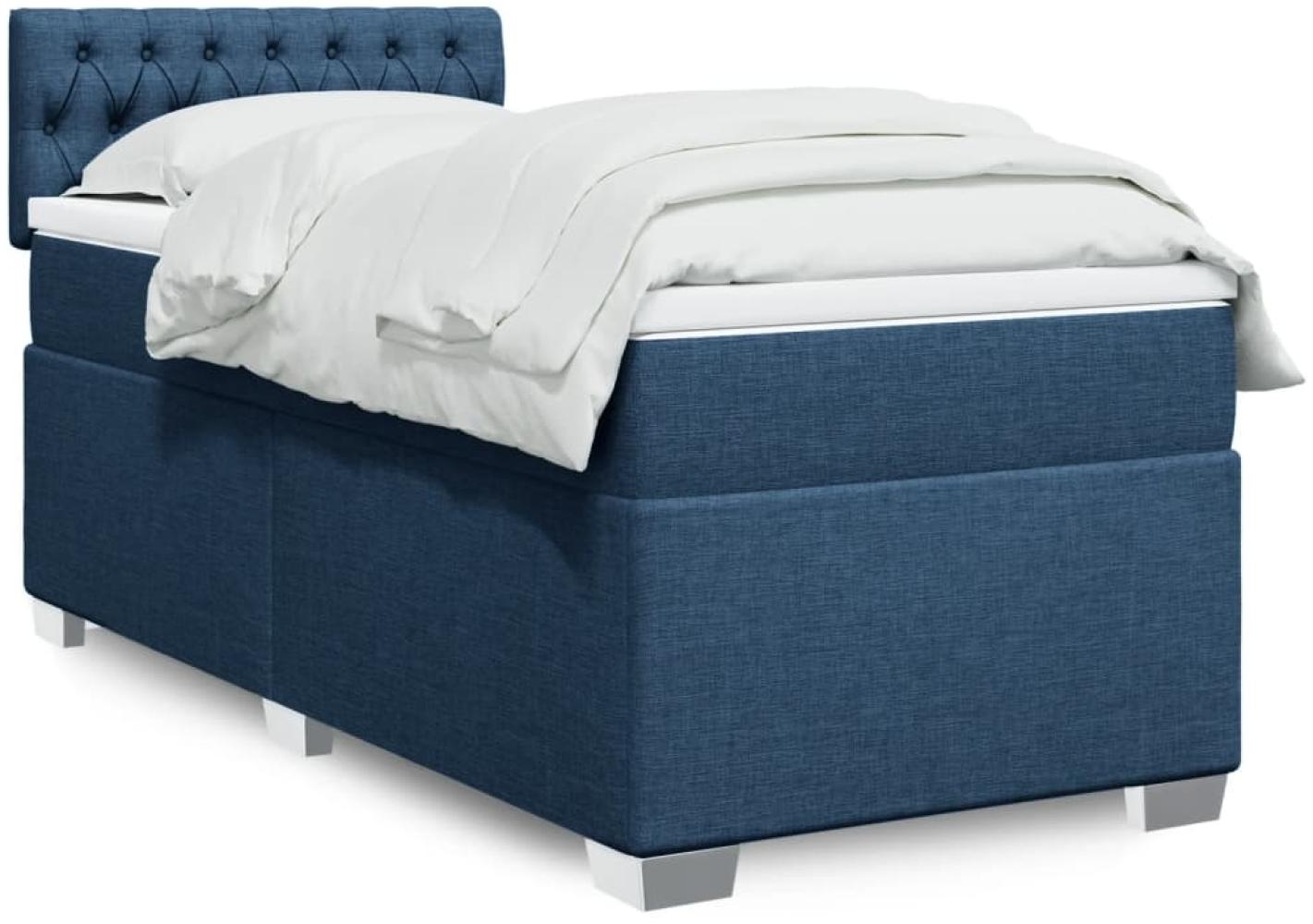 vidaXL Boxspringbett mit Matratze Blau 90x200 cm Stoff 3288084 Bild 1