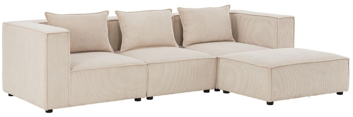 Juskys modulares Sofa Domas L - Couch für Wohnzimmer - 3 Sitzer - Ottomane, Armlehnen & Kissen - Ecksofa Eckcouch Ecke - Garnitur Cord Beige Bild 1