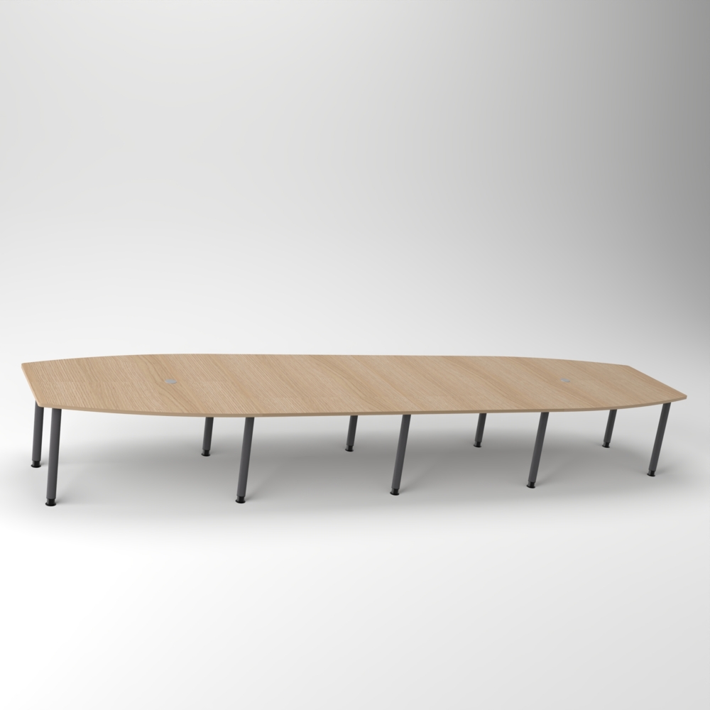 Rheinland Möbel Konferenztisch KONTI 520x130 cm – ovaler Besprechungstisch in Grau mit graphitfarbenen Rundrohrfüßen & 2 Kabelauslässen, erweiterbarer Meetingtisch für 16–18 Personen, moderner XXL-Tisch fürs Büro Bild 1