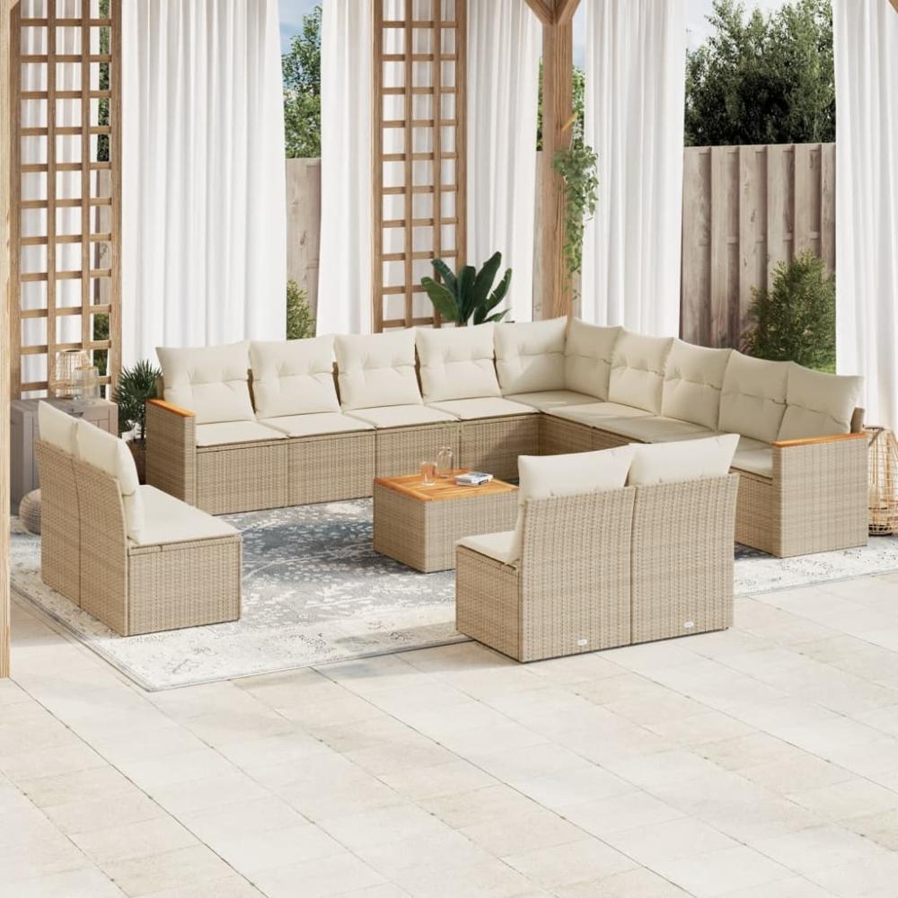 vidaXL 14-tlg. Garten-Sofagarnitur mit Kissen Beige Poly Rattan 3226492 Bild 1