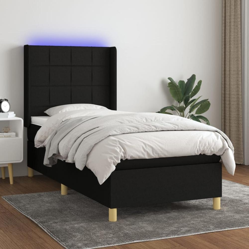 vidaXL Boxspringbett mit Matratze & LED Stoff Schwarz 80 x 200 cm, Härtegrad: H2 [3138831] Bild 1