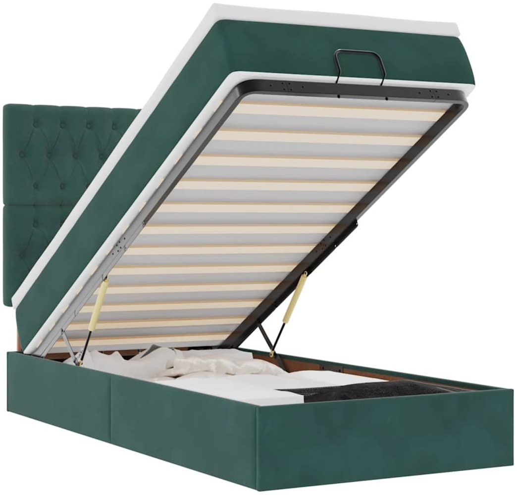 vidaXL Ottoman-Bett mit Matratzen & LEDs Dunkelgrün 90x200 cm Samt 3314369 Bild 1