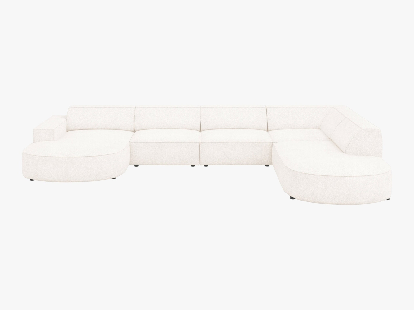 Micadoni Panorama-Ecksofa Jodie 7-Sitzer runde Recamiere Rechts Boucle Ascot Beige Bild 1