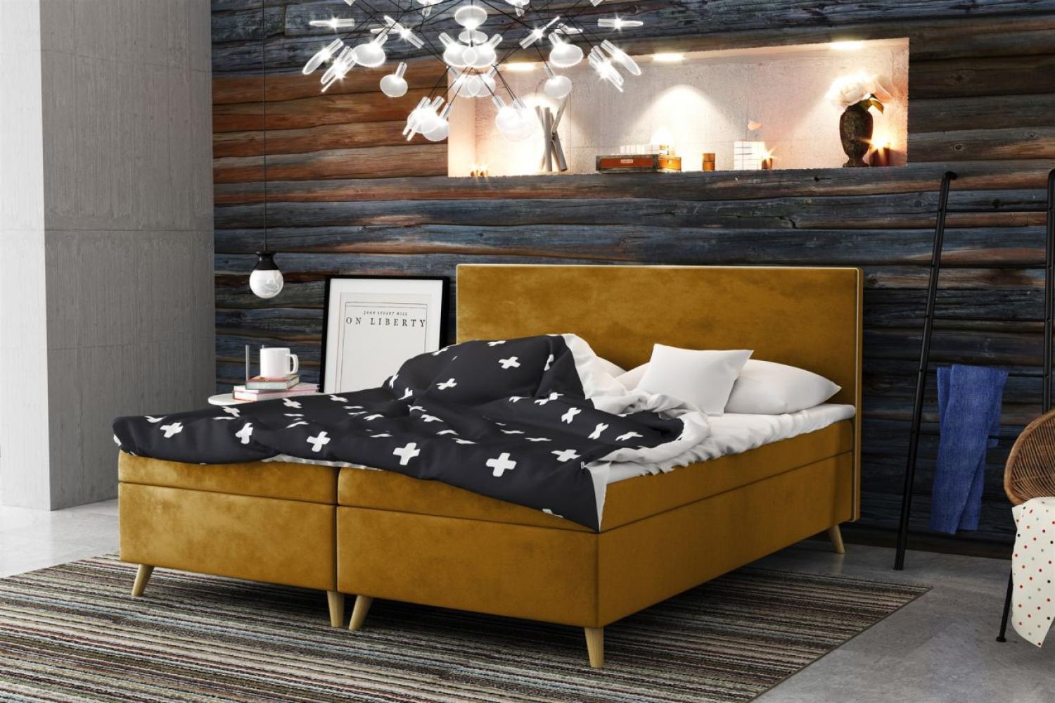 Boxspringbett Schlafzimmerbett Sileno 140x220cm in Stoff Riviera Goldgelb Bild 1