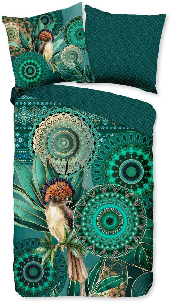 hip Satin Bettwäsche 135x200 Damali Mandala Vogel Wende grün petrol 30481 Bild 1