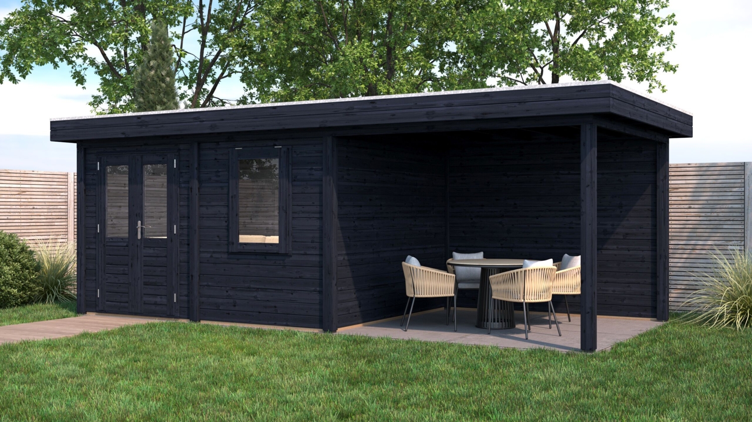 Lugarde Select Modern Gartenhaus mit Vordach Hamm 388x300cm + 300cm - Schwarzes Öl Bild 1