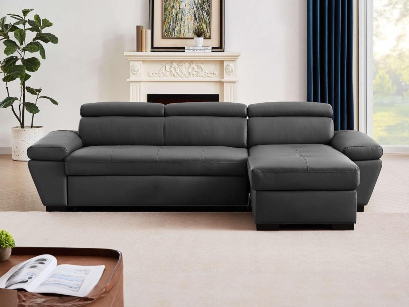 Vente-unique - Ecksofa Leder mit Schlaffunktion - Ecke Rechts - Anthrazit - JONOVA Bild 1