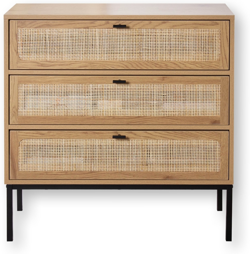 Casâme Kommode mit 3 Schubladen und Vorderseite aus Rattan - L80 cm - Helles Holz Bild 1