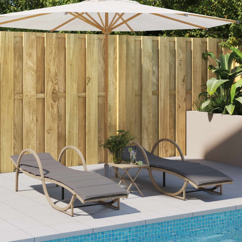 vidaXL Sonnenliegen 2 Stk. mit Auflagen Beige Poly Rattan 3277311 Bild 1