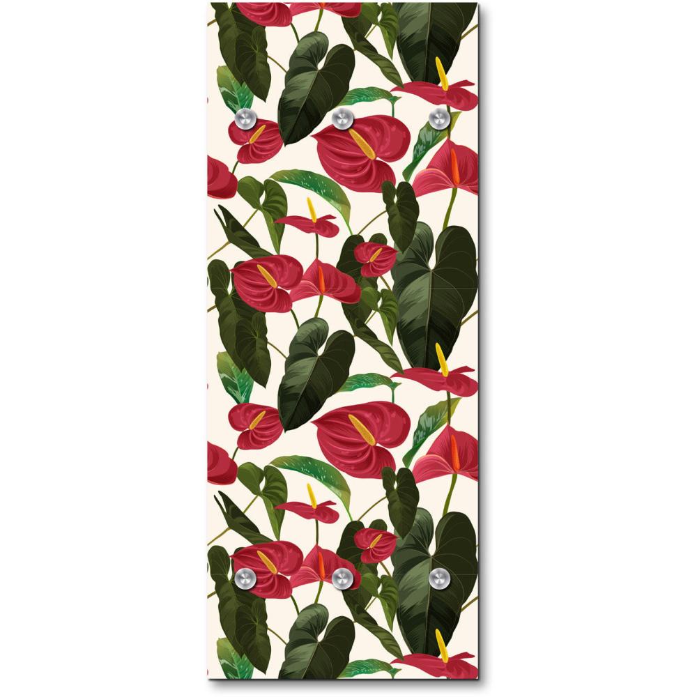 Queence Garderobe - "Anthurium" Druck auf hochwertigem Arcylglas inkl. Edelstahlhaken und Aufhängung, Format: 50x120cm Bild 1