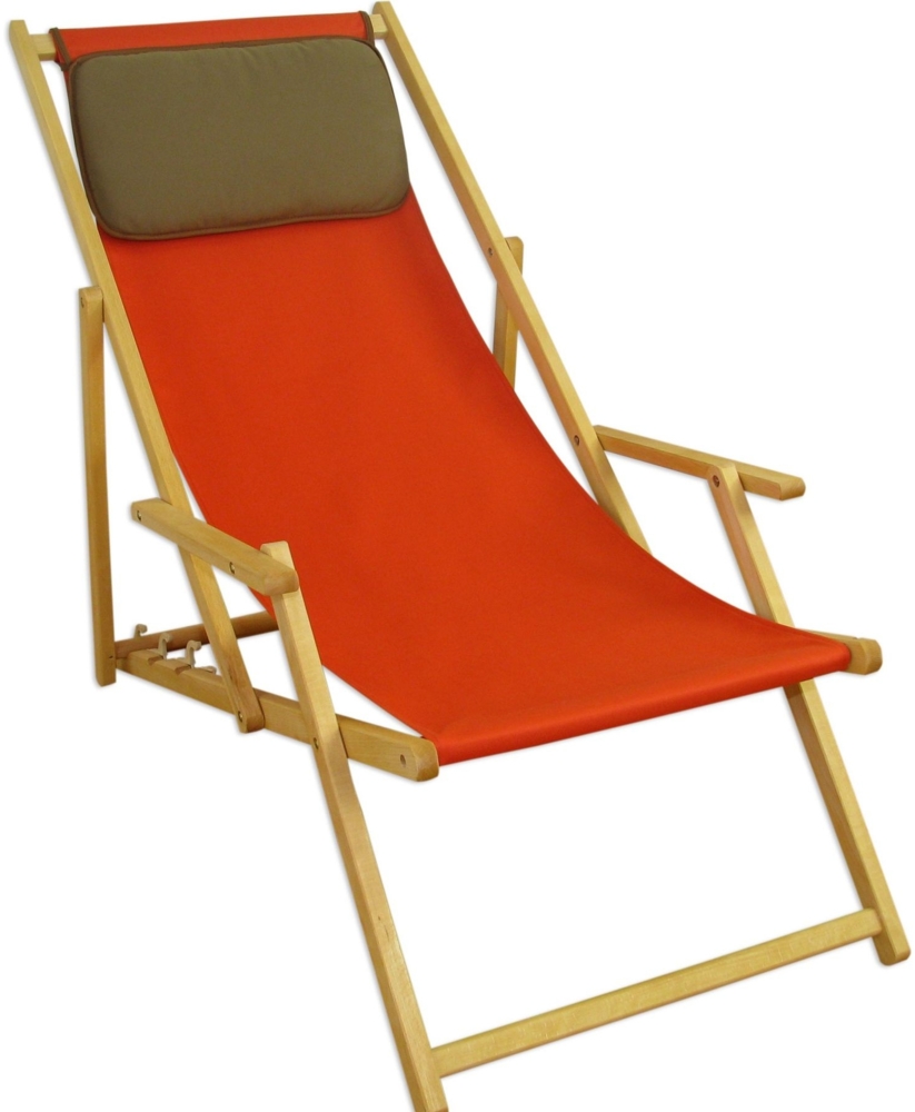 Liegestuhl terracotta Deckchair Gartenstuhl Kissen Buche hell Sonnenliege Strandstuhl 10-309NKD Bild 1