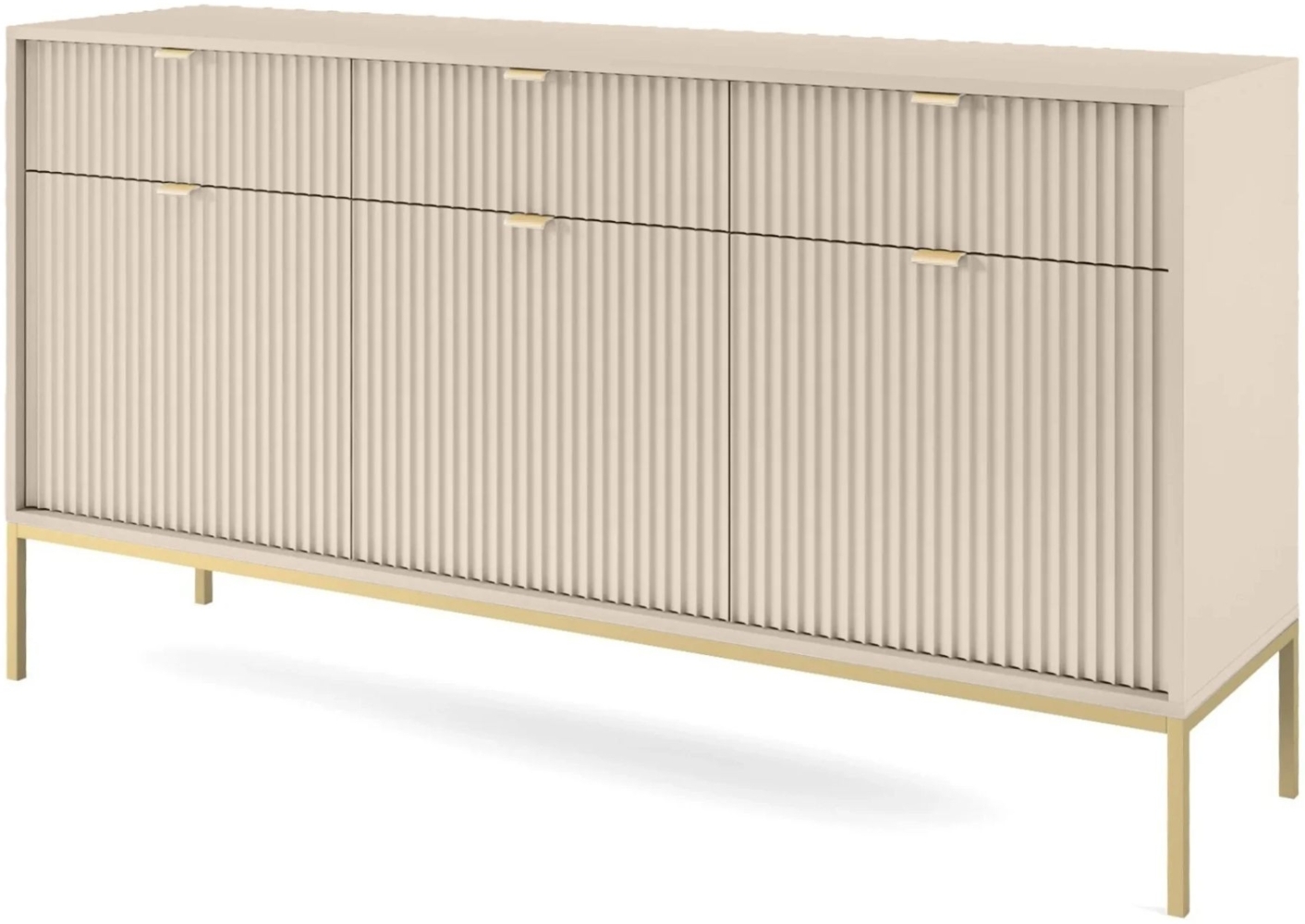 Selsey 'Vellore' Sideboard 3-türig, beige mit goldfarbenem Gestell, ca. 83 x 154 x 39 cm Bild 1