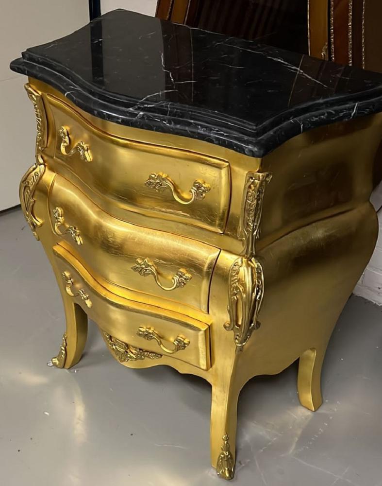 Casa Padrino Barock Kommode Gold / Schwarz - Handgefertigte Barockstil Kommode mit Marmorplatte und 3 Schubladen - Barock Möbel - Schlafzimmer Möbel im Barockstil Bild 1