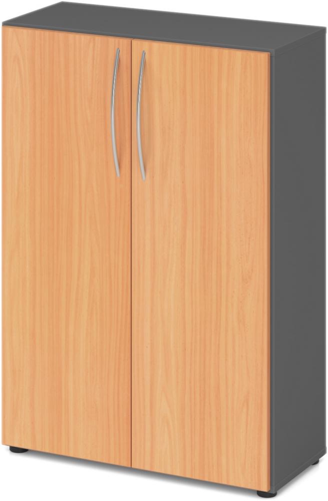 bümö Mehrzweckschrank 80cm breit, Aktenschrank o. Schuhschrank klein, Schrank mit Regal, Kommode in Graphit/Buche aus Holz, Vorratsschrank & Haushaltsschrank mit Metallgriffen, 4550-G-6-BM Bild 1