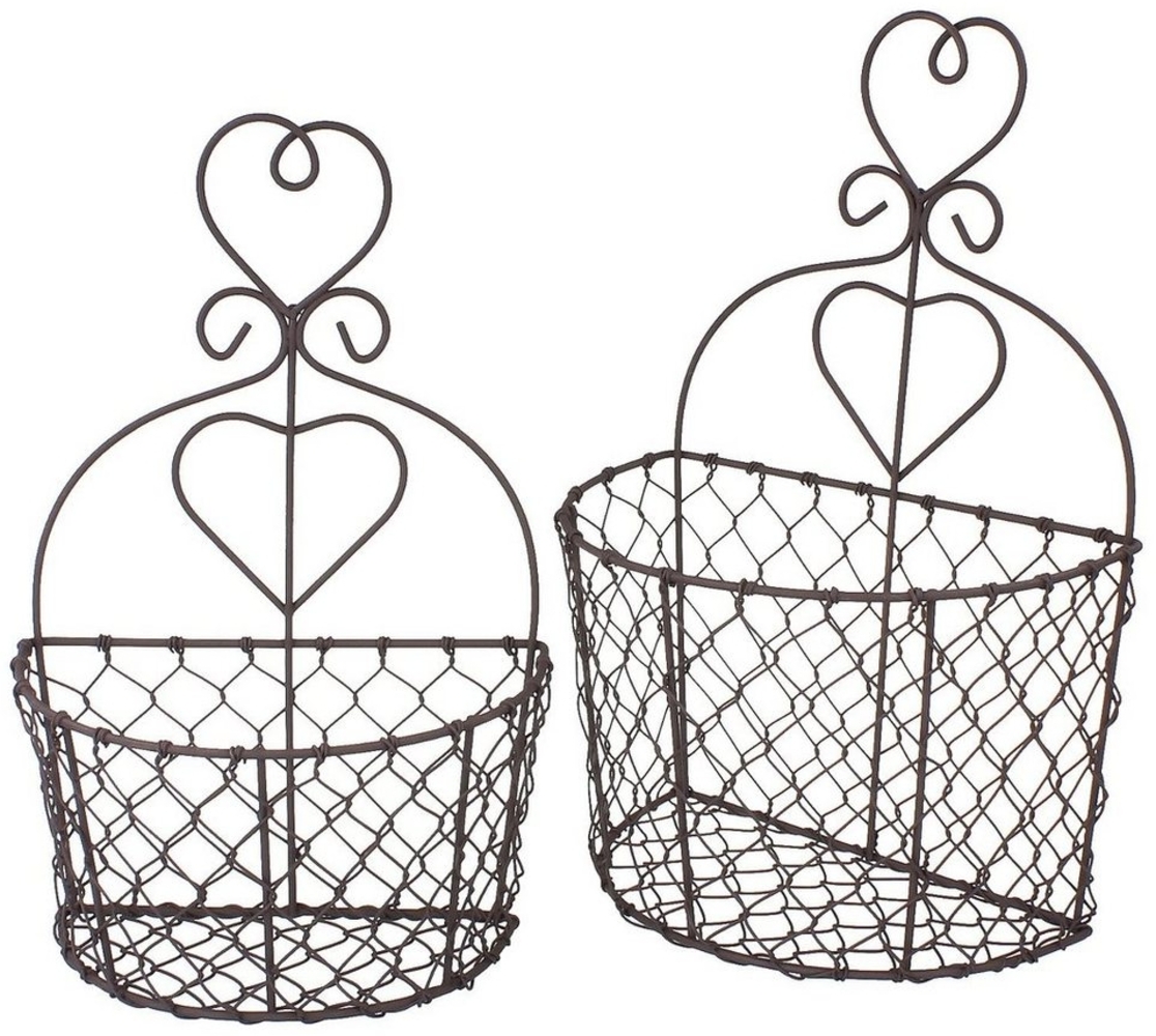 Macosa Home Dekokorb Wandkorb 2er Set Metall Grau Wandtopfhalter Herz Vintage Landhausstil (2 St), Blumentopfhalter Wand Blumenhalter Pflanzkorb Blumen-Korb hängend Bild 1