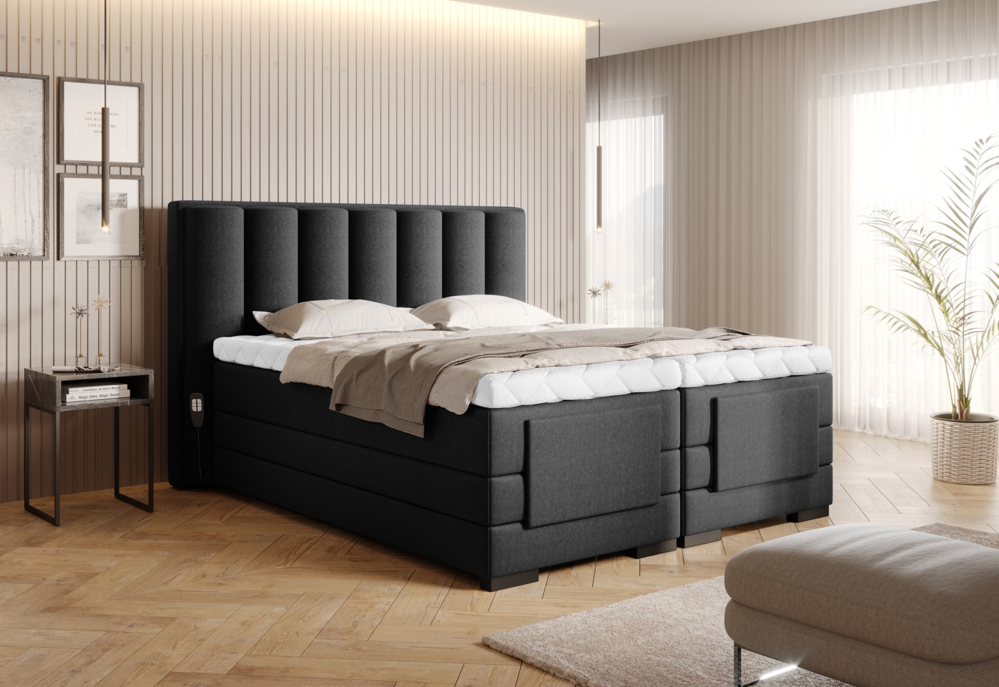 Veros 140x200, Boxspring Bett, Schwarz Bild 1