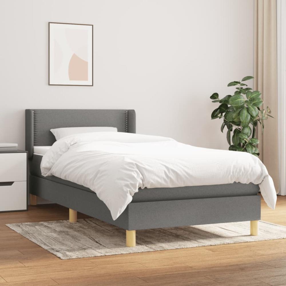 Boxspringbett mit Matratze Stoff Dunkelgrau 90x200 cm Bild 1