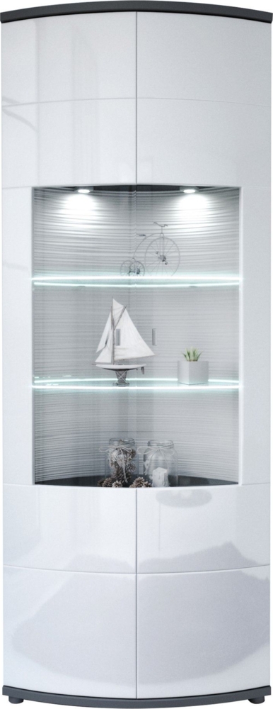 Vitrinenschrank Jade 80x203x43 Vitrine Anthrazit/Hochglanz Weiß 10086 Bild 1