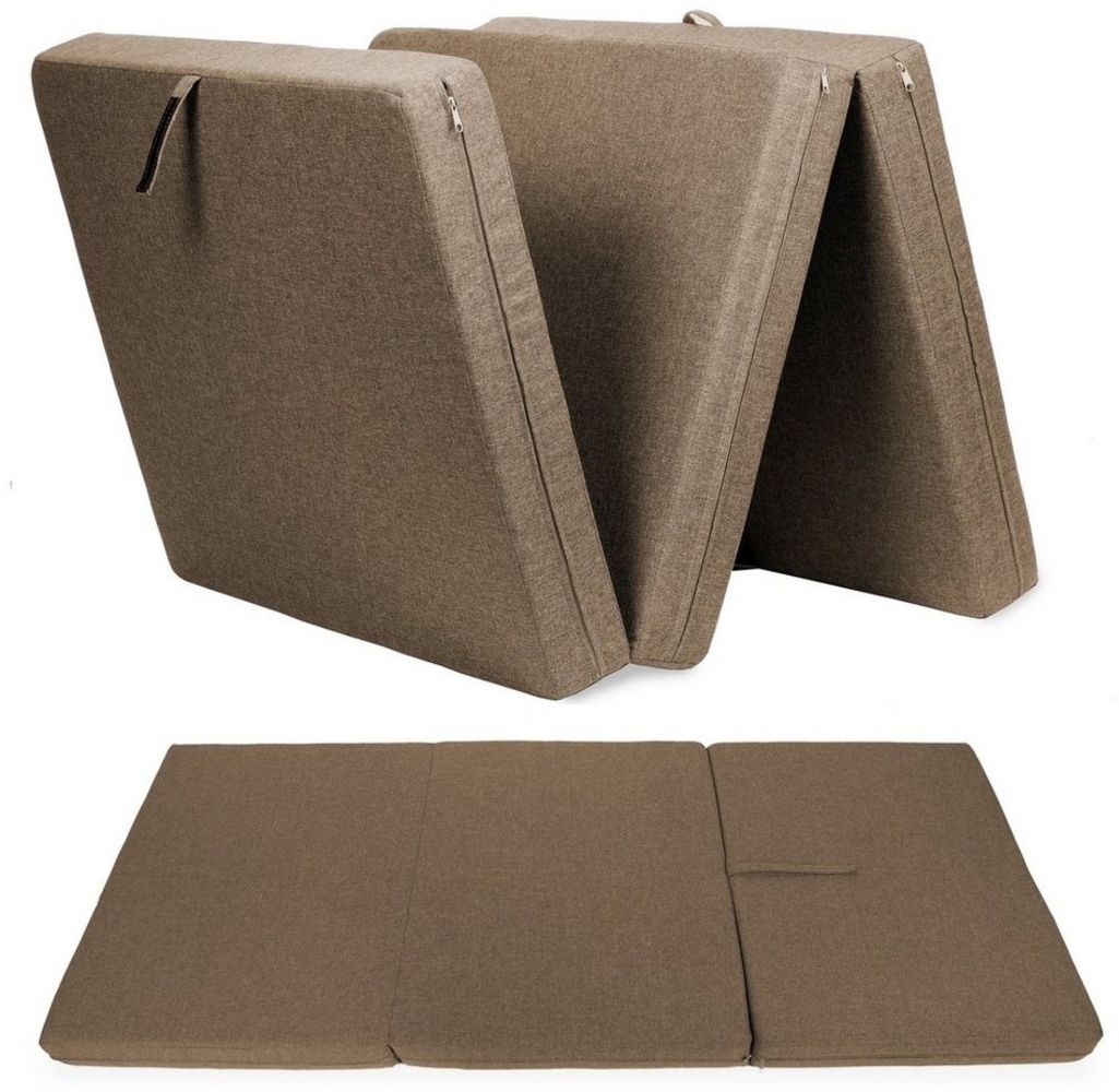 sunnypillow Premium Klappmatratze 80 x 195 x 15 cm Braun | 3-teilige Faltmatratze mit abnehmbarem Bezug | Schaumstoff extra dick 15cm | Matratze faltbar klappbar Gästematratze Reisematratze | Bild 1