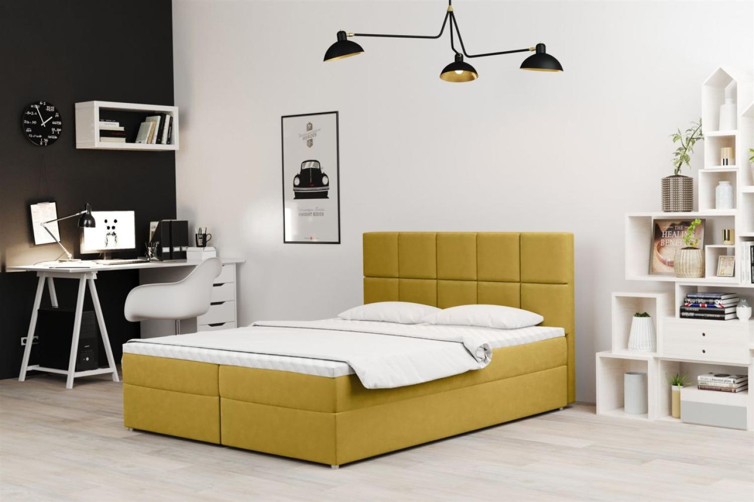 Boxspringbett Schlafzimmerbett FRASCO 180x200cm in Stoff Soro Gelb Bild 1