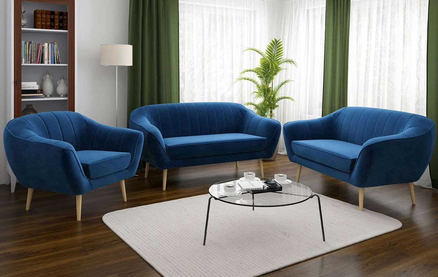 Couchgarnitur - Sofa ELI - 3 2 1 - Dunkelblau Velours Bild 1