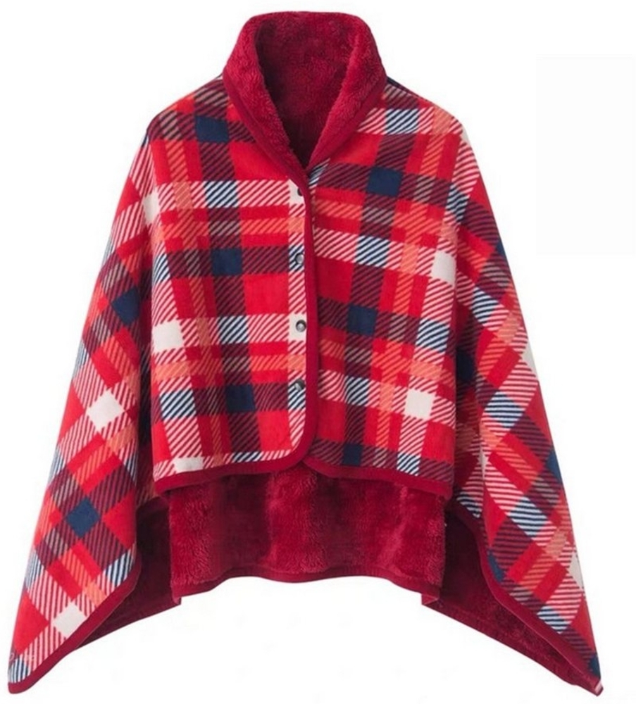 Wohndecke Cape Damen Poncho mit Knöpfen Karierte Plaid, MAGICSHE Bild 1