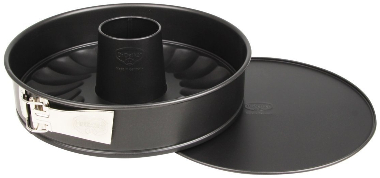 Dr. Oetker Springform mit Flach- und Rohrboden Ø 26 cm, Kuchenform aus Stahl mit Antihaftbeschichtung, Backform aus veredeltem Schwarzblech, Menge: 1 Stück Bild 1