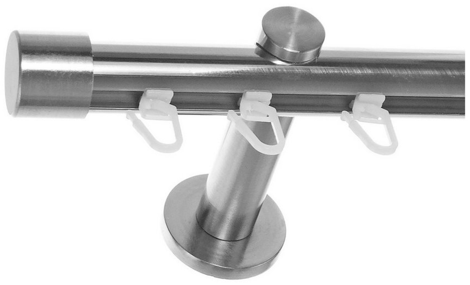 BASIT Gardinenstange Innenlauf Edelstahloptik 20mm mit Wandträgern 120 cm E30, Ø 20 mm, 1-läufig, verschraubt, Aluminium, H30 120 cm E30 Kappe Bild 1