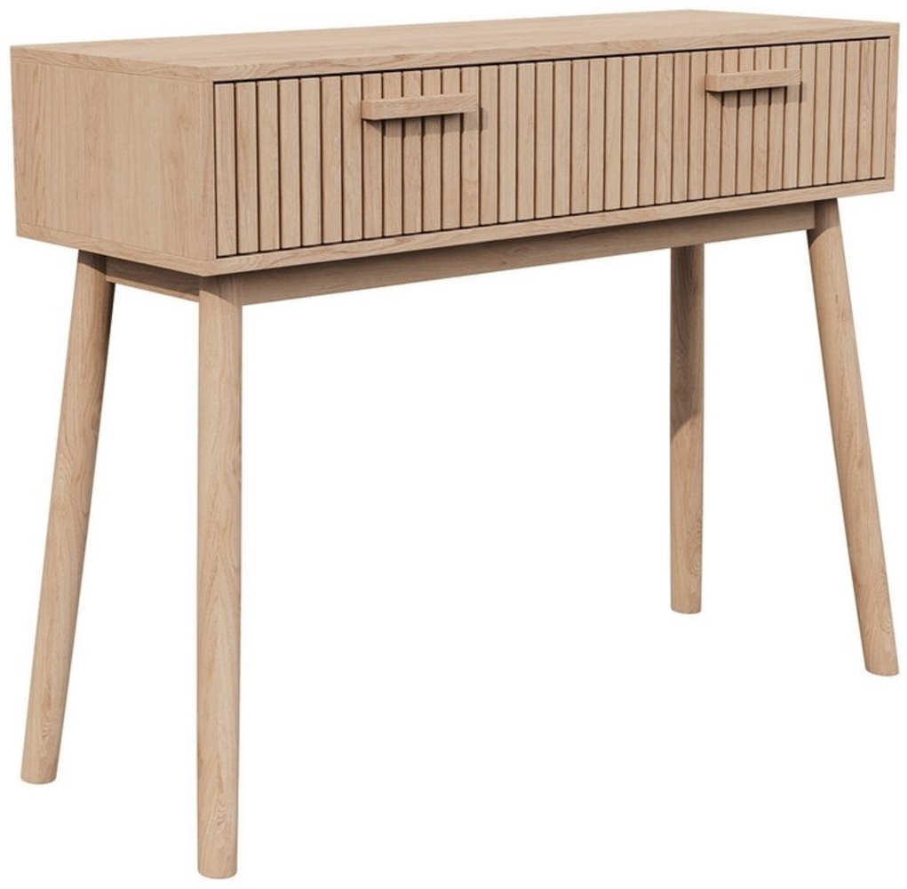 FUROKOY Konsolentisch mit 2 Schubladen, schmal Flurtisch Eingangstisch für Wohnzimmer Flur, Beistelltisch Sofatisch aus Rattan Holz, Kommode Sideboard 100 x 35 x 80 cm Bild 1