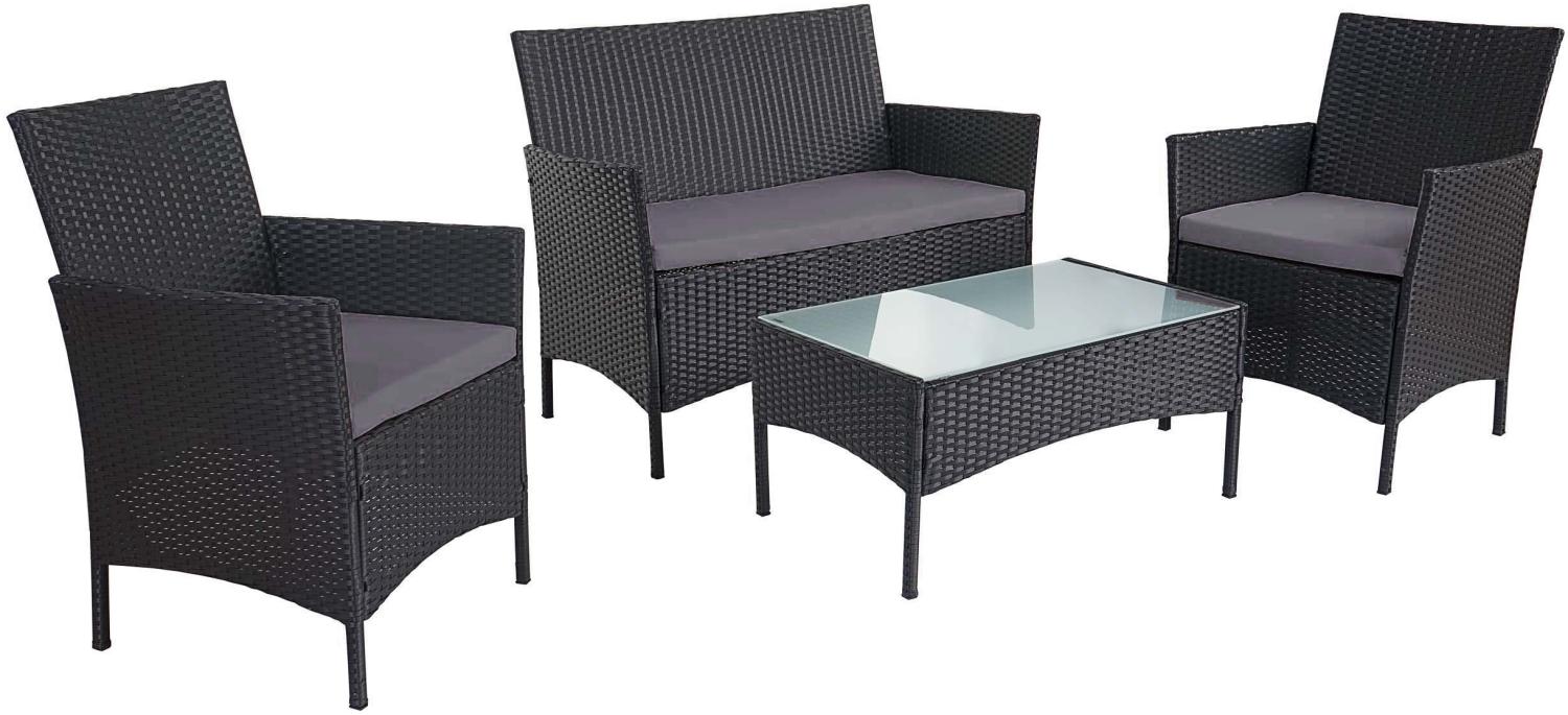 2-1-1 Poly-Rattan Garten-Garnitur Halden, Sitzgruppe Lounge-Set Sofa ~ anthrazit, Kissen anthrazit Bild 1