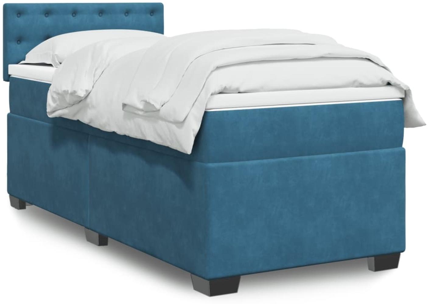 vidaXL Boxspringbett mit Matratze Blau 90x200 cm Samt 3288514 Bild 1