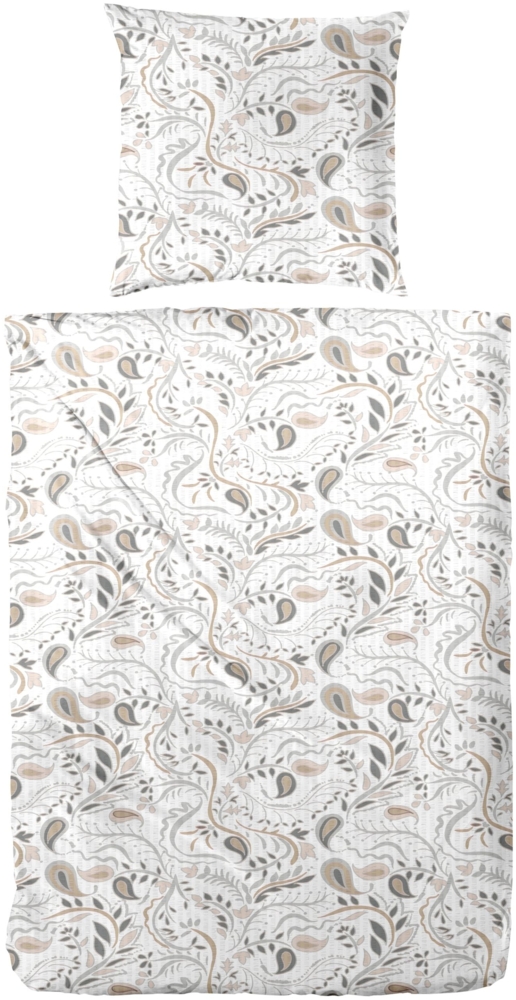 Primera Soft-Seersucker Bettwäsche 155x220 Paisley weiß grau beige 213066-70 Bild 1