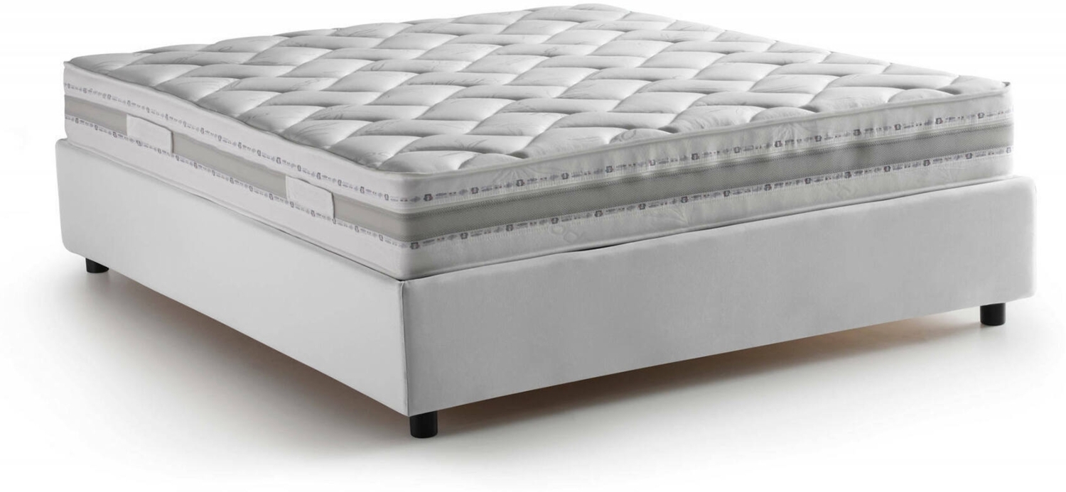 Dmora Doppelbett Alessander, Bettkasten mit Stoffbezug, 100 % Made in Italy, Öffnung vorne, inklusive Matratze 160 x 200 cm, Weiß Bild 1