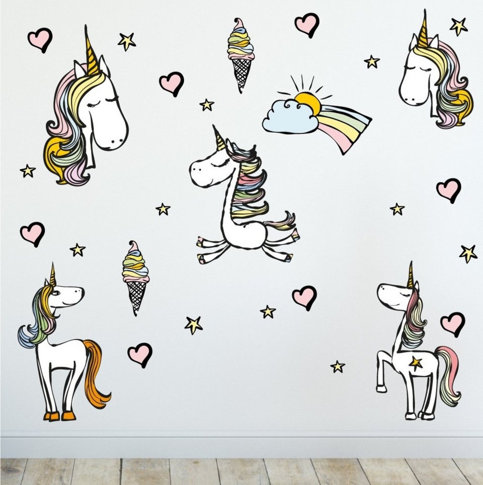 Sunnywall Wandtattoo Wandsticker - Einhorn - Unicorn - Wandtattoo Kinderzimmer (6 St), konturgeschnitten Bild 1