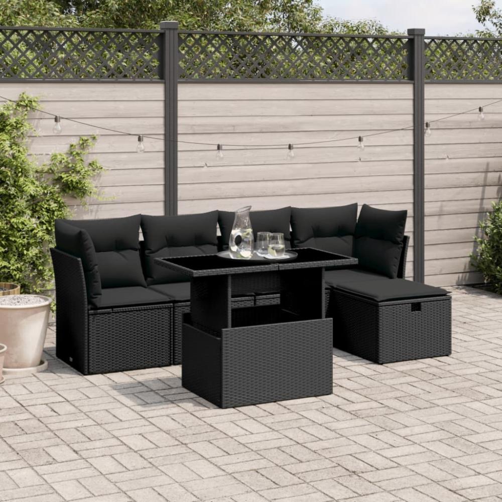 vidaXL 6-tlg. Garten-Sofagarnitur mit Kissen Schwarz Poly Rattan 3274635 Bild 1