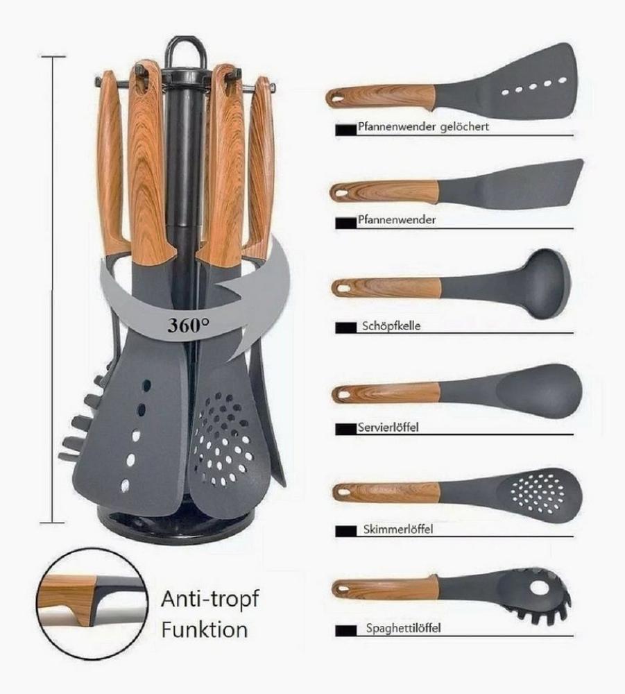 Cheffinger Kochbesteckhalter Küchenhelfer Kochbesteckhalter 7-tlg. Cheffinger CF-UT02 Holz-Optik, (Küchenhelferset bestehend aus 7 Teilen) Bild 1